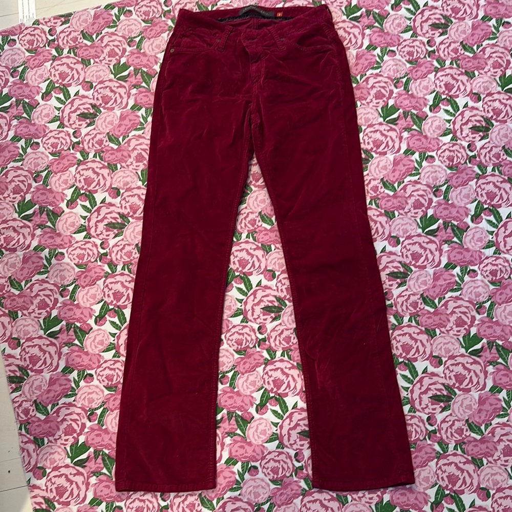 Elegant Women's Burgundy Corduroy Straight Leg Jeans